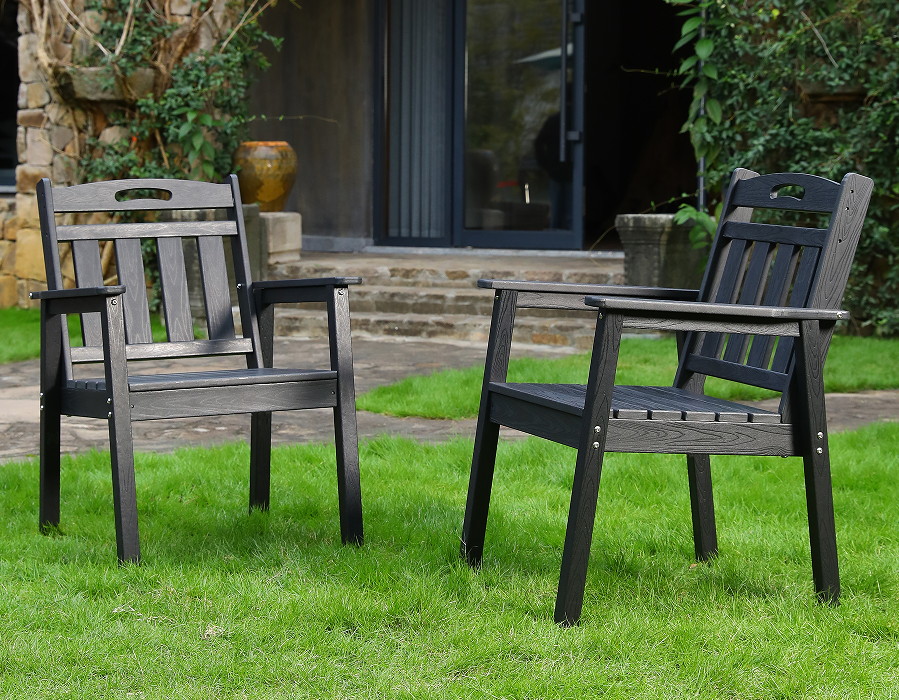 কালো 2-প্যাক খাড়া HDPE Adirondack ডাইনিং চেয়ার