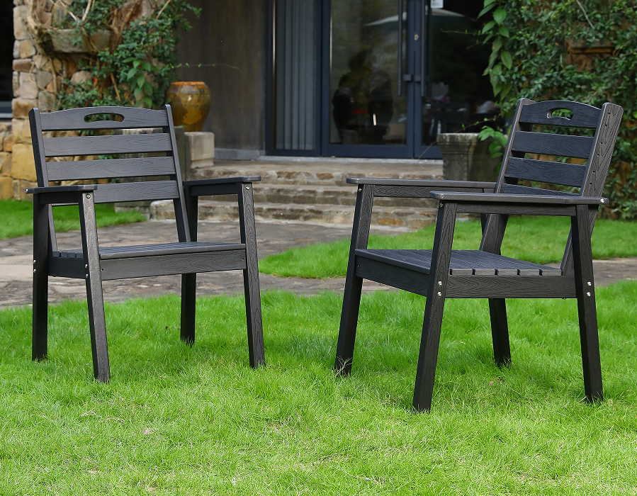 কালো 2-প্যাক ক্রস ব্যাক HDPE Adirondack ডাইনিং চেয়ার