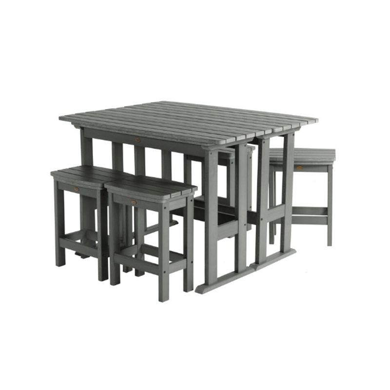 আধুনিক গাঢ় ধূসর HDPE 6-পিস হাই বার ডাইনিং সেট