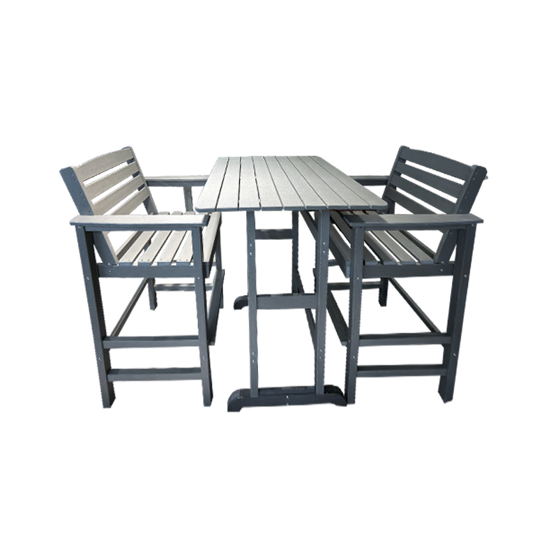 হালকা ধূসর Woodgrain HDPE 3-পিস হাই বার টেবিল এবং চেয়ার সেট